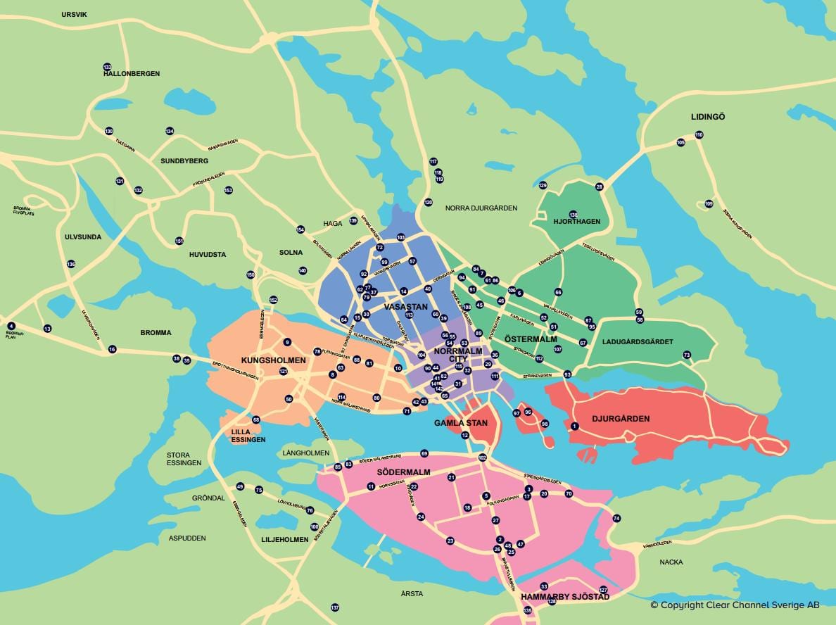 แผนที่ของเมืองจักรยานบนแผนที่สตอกโฮล์ม