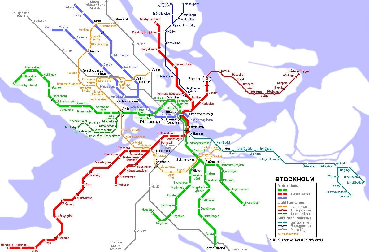 สวีเดน tunnelbana แผนที่