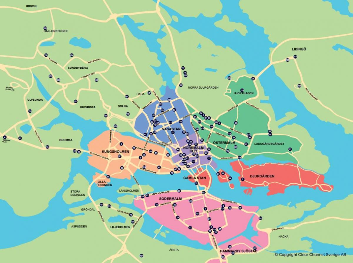 แผนที่ของเมืองจักรยานบนแผนที่สตอกโฮล์ม